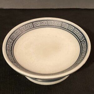 VTG Stoneware Trinket/Ring/Soap Dish-Blue Greek Key  & Floral Design-4.5" D-EUC
